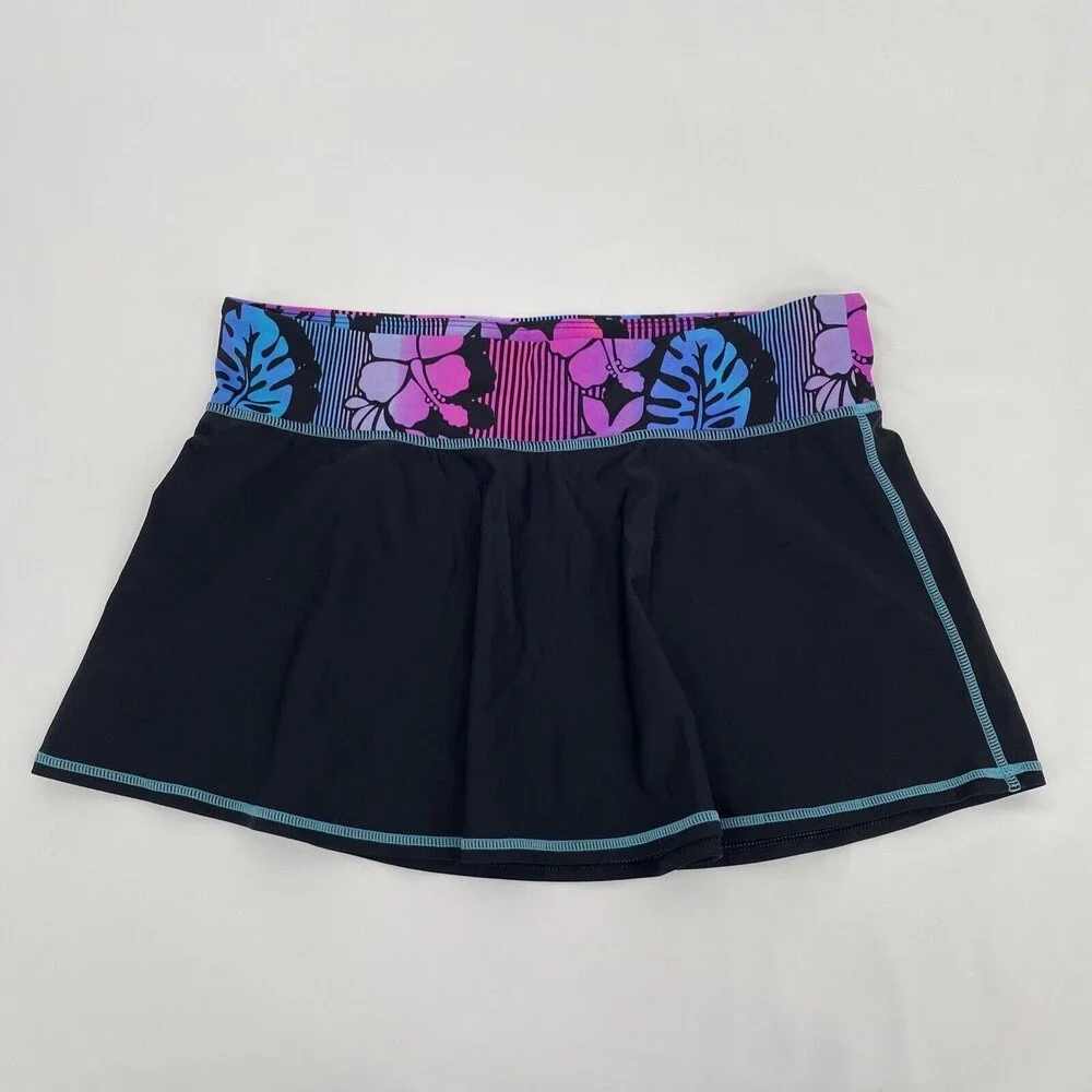 R way Swimwear Girl's Stretch Printed Waistband Pull-On Skirt Black Size 14.5
